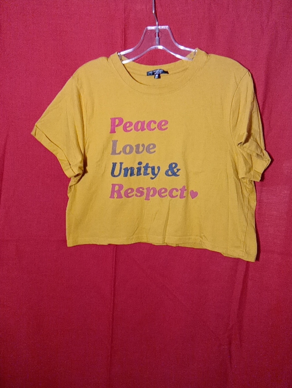 Crop Tee - Peace Love Unity & Respect - Mustard